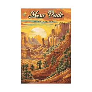 Mesa Verde National Park Poster Canyon Sunset Canvas Wall Art Desert Landscape Print Vintage National Parks Southwest Nature Home Decor