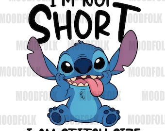 Stitch, eu não sou baixinha PNG, download digital de citações engraçadas da Disney, arte de Lilo e Stitch, clipart fofo de personagem para impressão