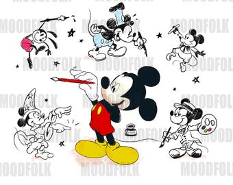 Mickey Mouse Sketch Illustration PNG, Disney Drawing Art Digital Download, Vintage Mickey Design, Printable Cartoon Clipart