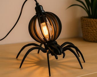 Lámpara de araña de madera para escritorio, archivo SVG digital: lámpara de araña para decoración de Halloween, archivo SVG para decoración de habitaciones, lámpara de madera cortada con láser LS4
