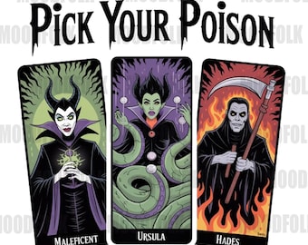 Disney Villains Digital Art | "Pick Your Poison" Maleficent Ursula Hades Tarot Style Printable PNG | Halloween Dark Disney File DSD37