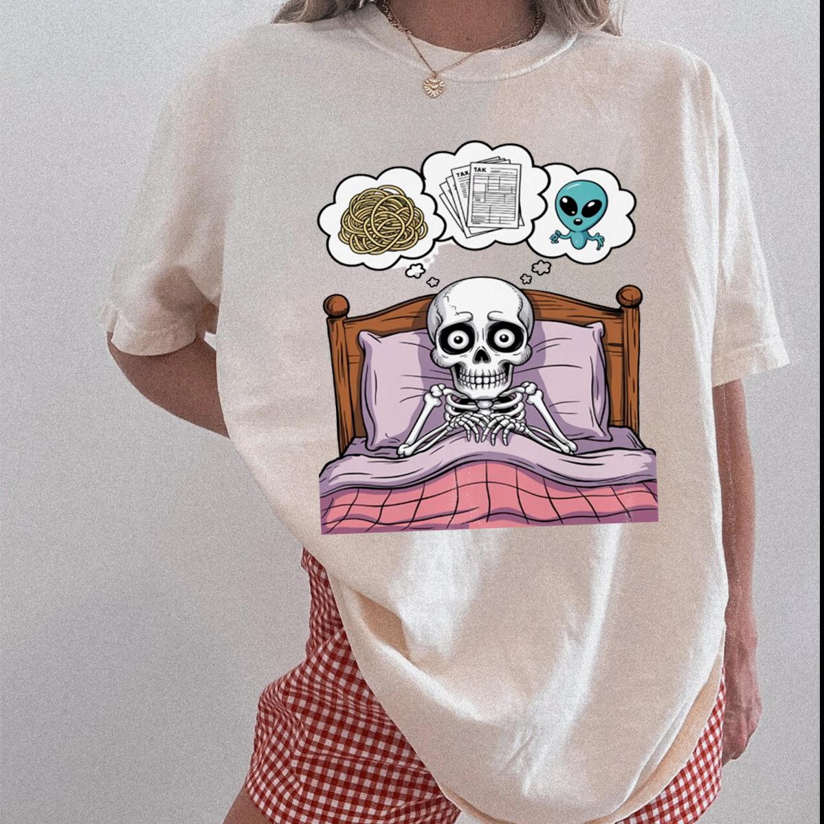 Funny Skeleton Anxiety PNG Sublimation | Skeleton in Bed With Alien ...