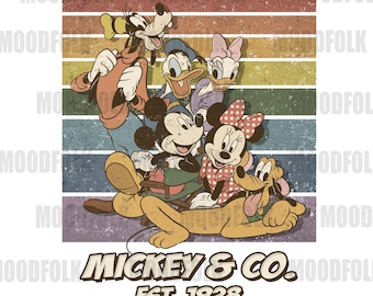 Mickey & Co. Vintage Rainbow Stripes PNG, Disney Friends Art, Retro Mickey Minnie Donald Goofy Digital Download, Printable Disney Clipart