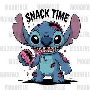 Stitch Zombie Halloween PNG | Snack Time Digital Download | Creepy Cute Disney Halloween Clipart for Shirts, Mugs, Stickers DSD32