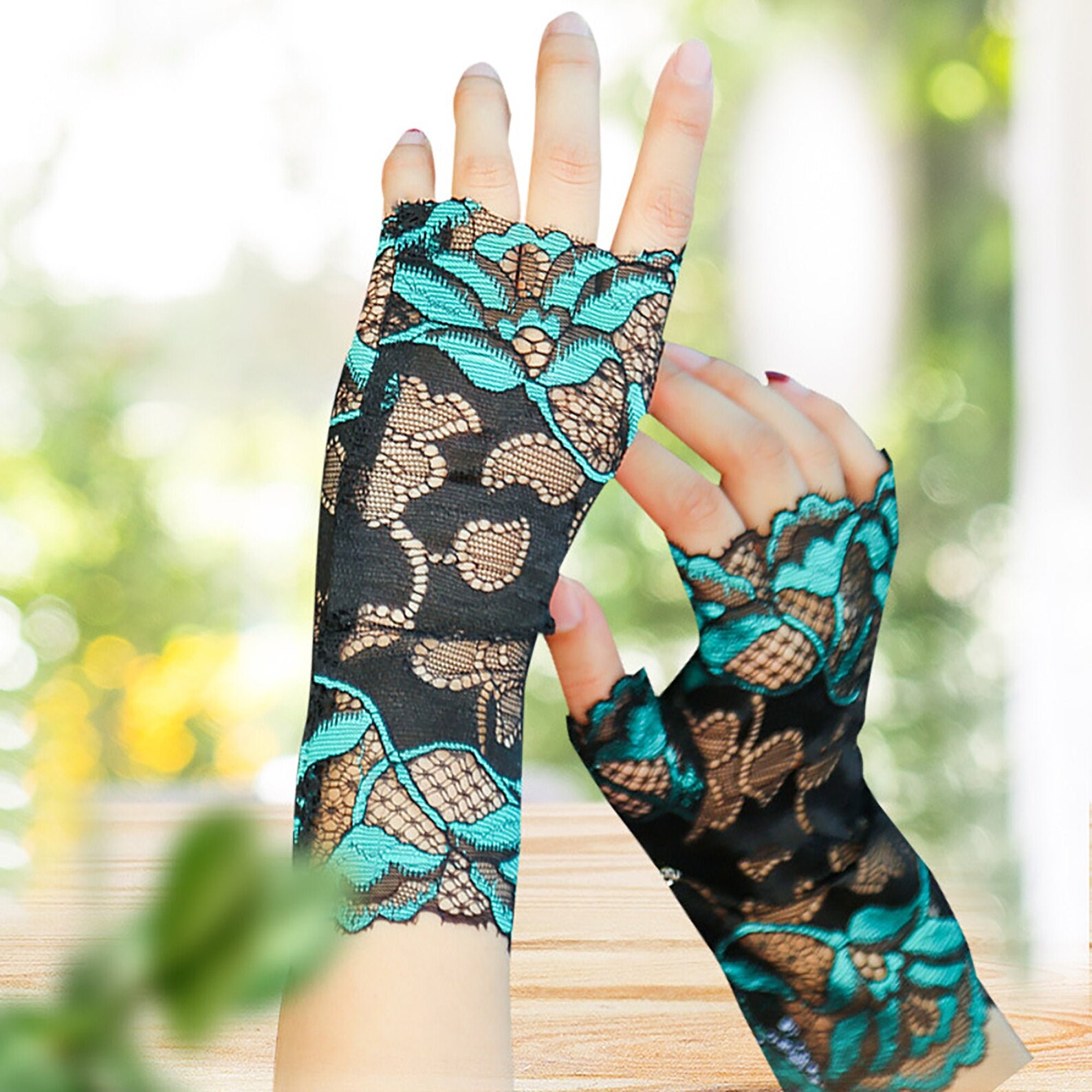 Blue Lace GlovesFingerless Lace Gloves Lace GlovesLace Black Etsy