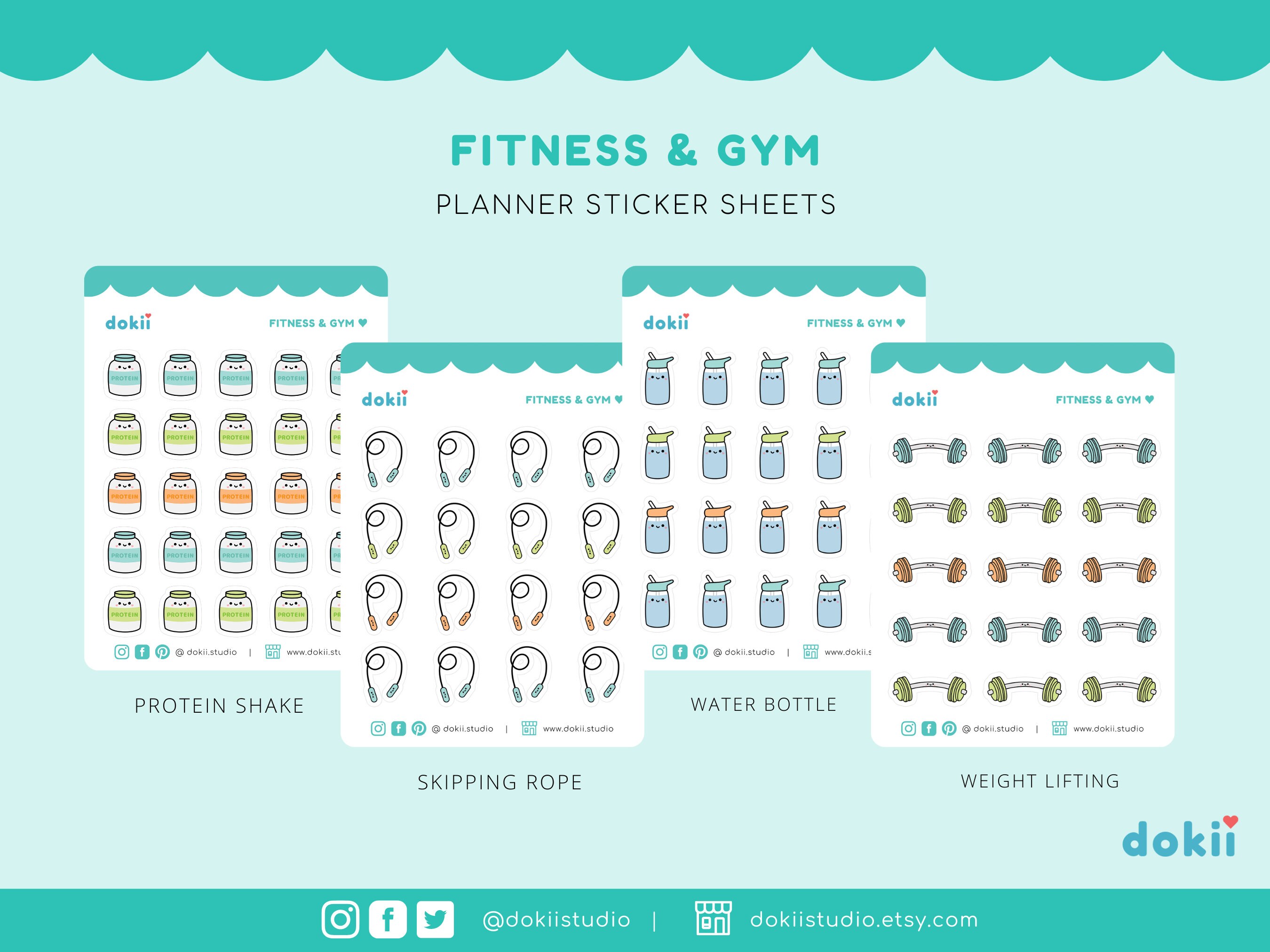 Kawaii Fitness & Gym Planner Sticker Sheet | Cute Workout Stickers ...