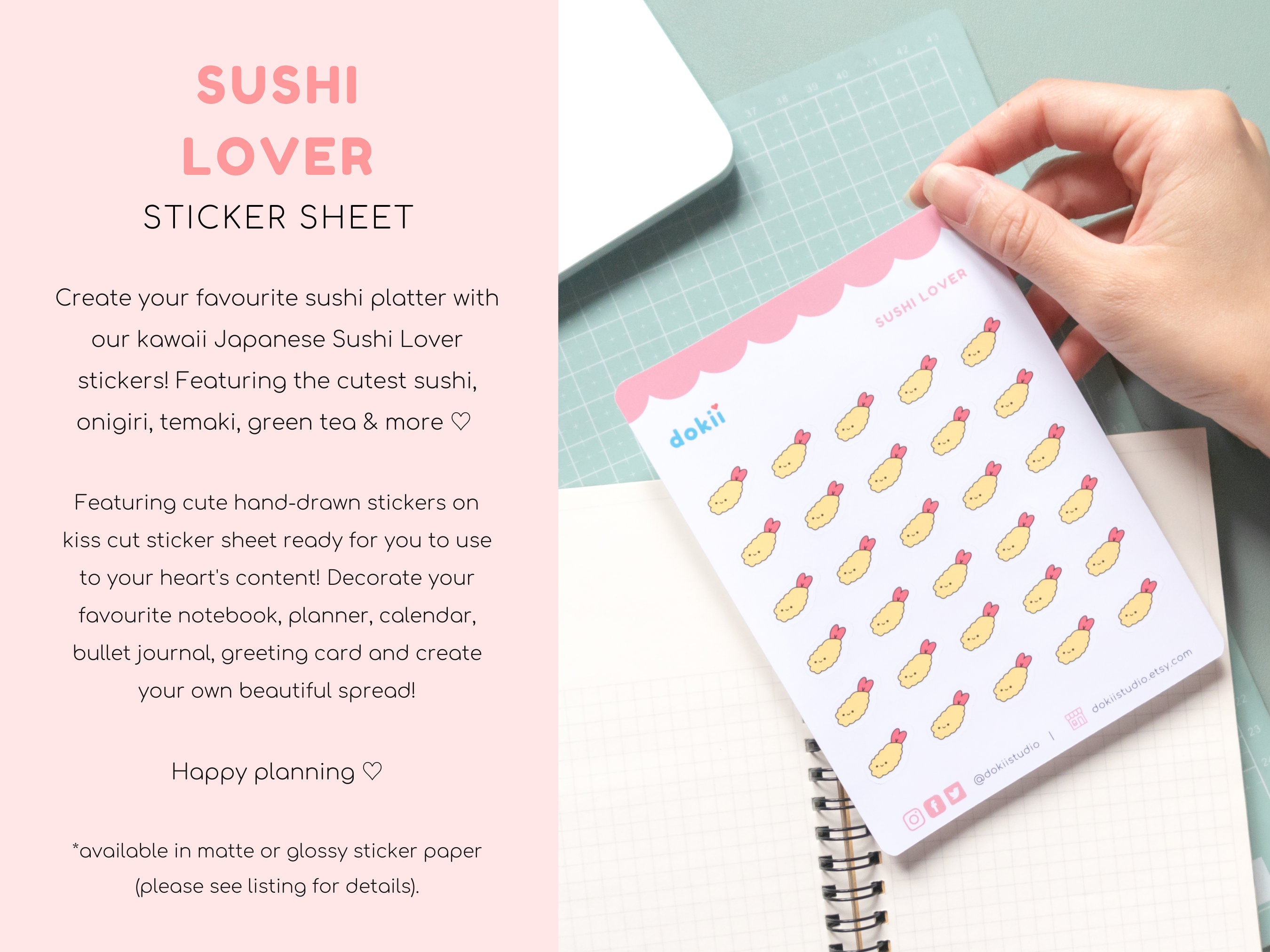 Kawaii Sushi Lover Sticker Sheet | Cute Meal Planner Stickers Japanese ...