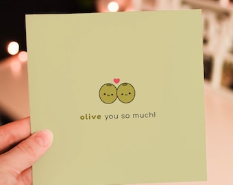 Olive mignon vous carte Saint-Valentin | Jolie carte de voeux olive calembour carte d'anniversaire drôle pour lui, carte pour elle | Jolie carte d'anniversaire olive