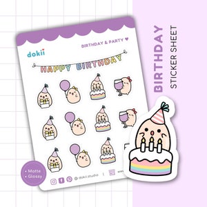 Jolie feuille d'autocollants d'anniversaire | Stickers planificateur d'anniversaire Kawaii Party Bean Emoti | Gâteau d'anniversaire, ballon, cadeau unique | Haricot dokii
