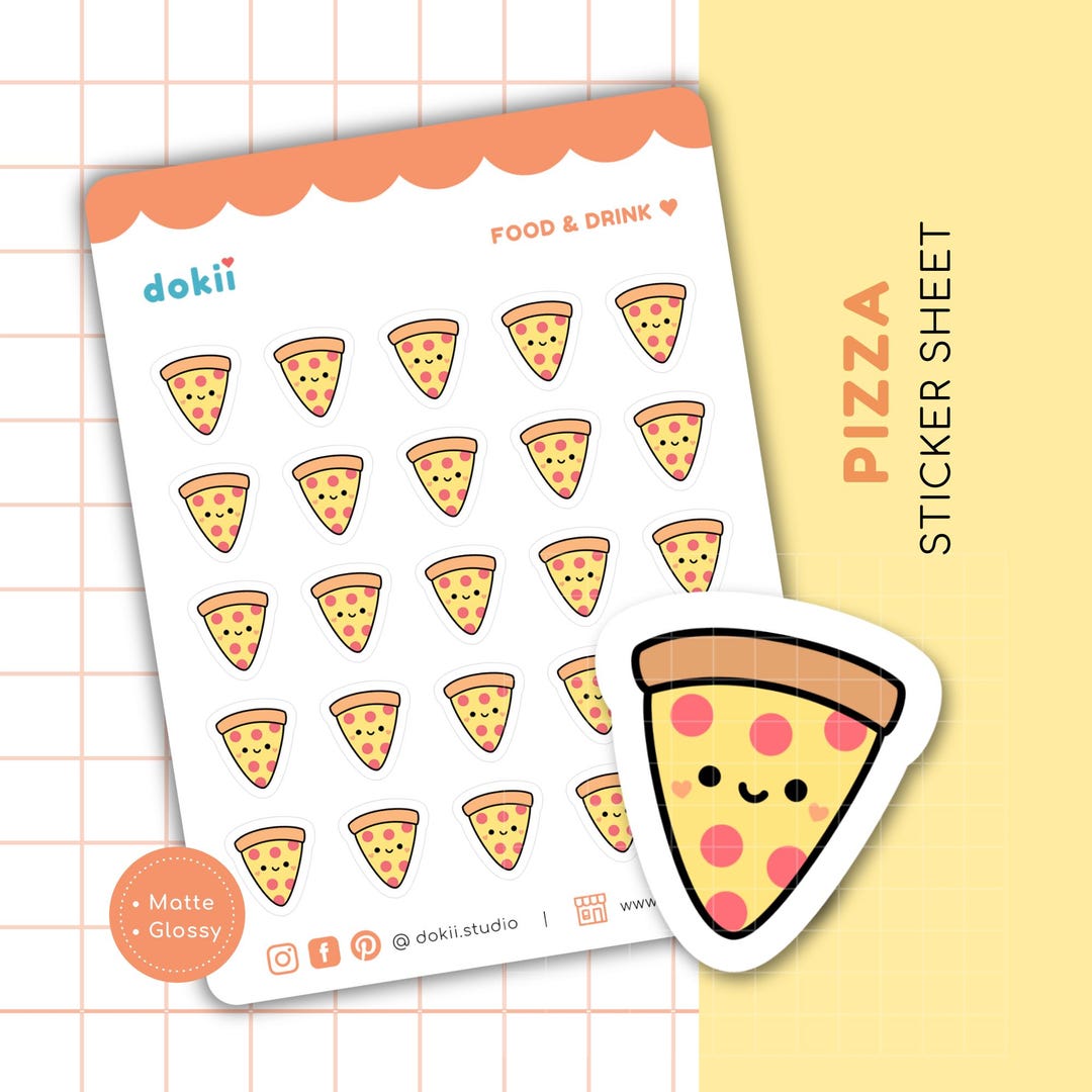 Cute Pizza Sticker Sheet | Kawaii Pizza Planner Stickers Fast Food ...