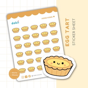 Hoja de pegatinas de tarta de huevo Kawaii / Lindas pegatinas del planificador de tarta de huevo Hong Kong Panadería Planificador de comidas Pegatina Comida HK Snacks Reino Unido
