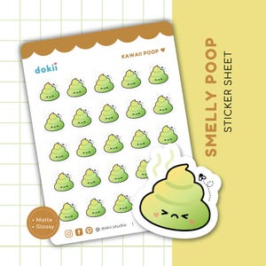 Stickervel stinkende kak | Schattige poepplannerstickers groene diarreestickers overstuur buik zindelijkheidstraining toiletsticker kak emoji pictogram