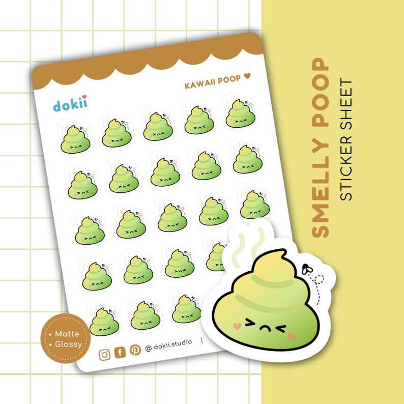 Fly Poop Sticker Smelly Poop Sticker Sheet | Cute Poo Planner Stickers Green Diarrhoea ...