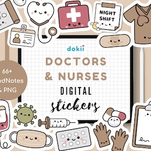 Kawaii Médicos y Enfermeras Paquete de pegatinas digitales / Lindos trabajadores médicos GoodNotes Digital Planner Pegatinas PNG Health Pill Tracker Gracias NHS