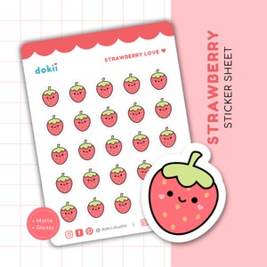 Feuille d'autocollants fraise kawaii | 25 autocollants mignons de planificateur de fraise, autocollant d'amateur de fraise autocollant de planificateur de repas sain de petits fruits Royaume-Uni
