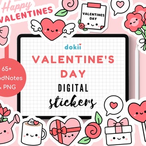 Cute Valentine's Day Digital Sticker Pack | 65+ Kawaii Valentine's Goodnotes February Planner Digital PNG Pre-Cropped File Download