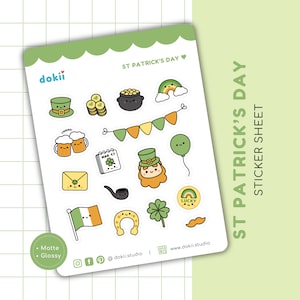Feuille d'autocollants pour la Saint-Patrick | Sticker agenda irlandais mignon mars - trèfle porte-bonheur trèfle d'Irlande, arc-en-ciel, pot d'or Royaume-Uni