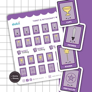 Jolie feuille d'autocollants pour cartes de tarot | Stickers lecture de tarot, Stickers agenda Witchy, jeu de tarot - Stickers épées, baguettes, tasses et pentacles