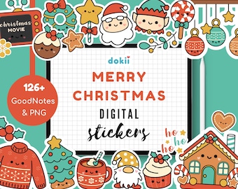 Paquete de pegatinas digitales de Feliz Navidad / 126 lindas pegatinas navideñas GoodNotes Pegatinas digitales navideñas kawaii PNG Temporada de diciembre