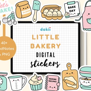 Pegatinas digitales de repostería kawaii / Lindas notas de panadería y clipart PNG para amantes de los postres, hornear cupcakes, cocina, planificador digital, pegatinas del Reino Unido