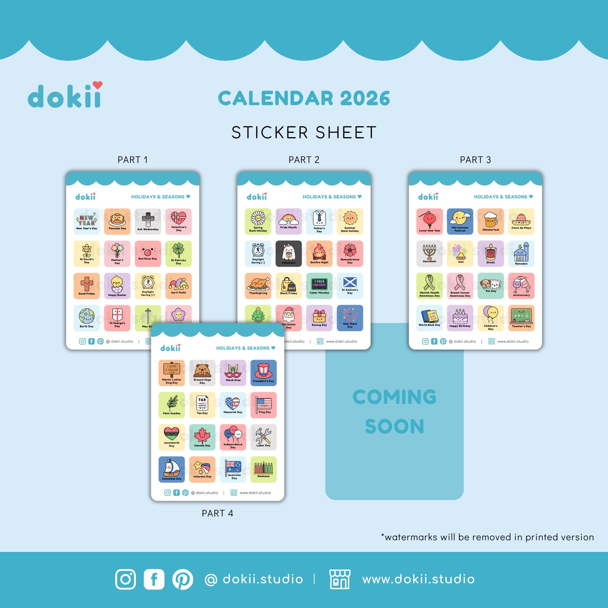 2026 Calendar Sticker Sheet | Cute Yearly Events Planner Stickers Dates ...