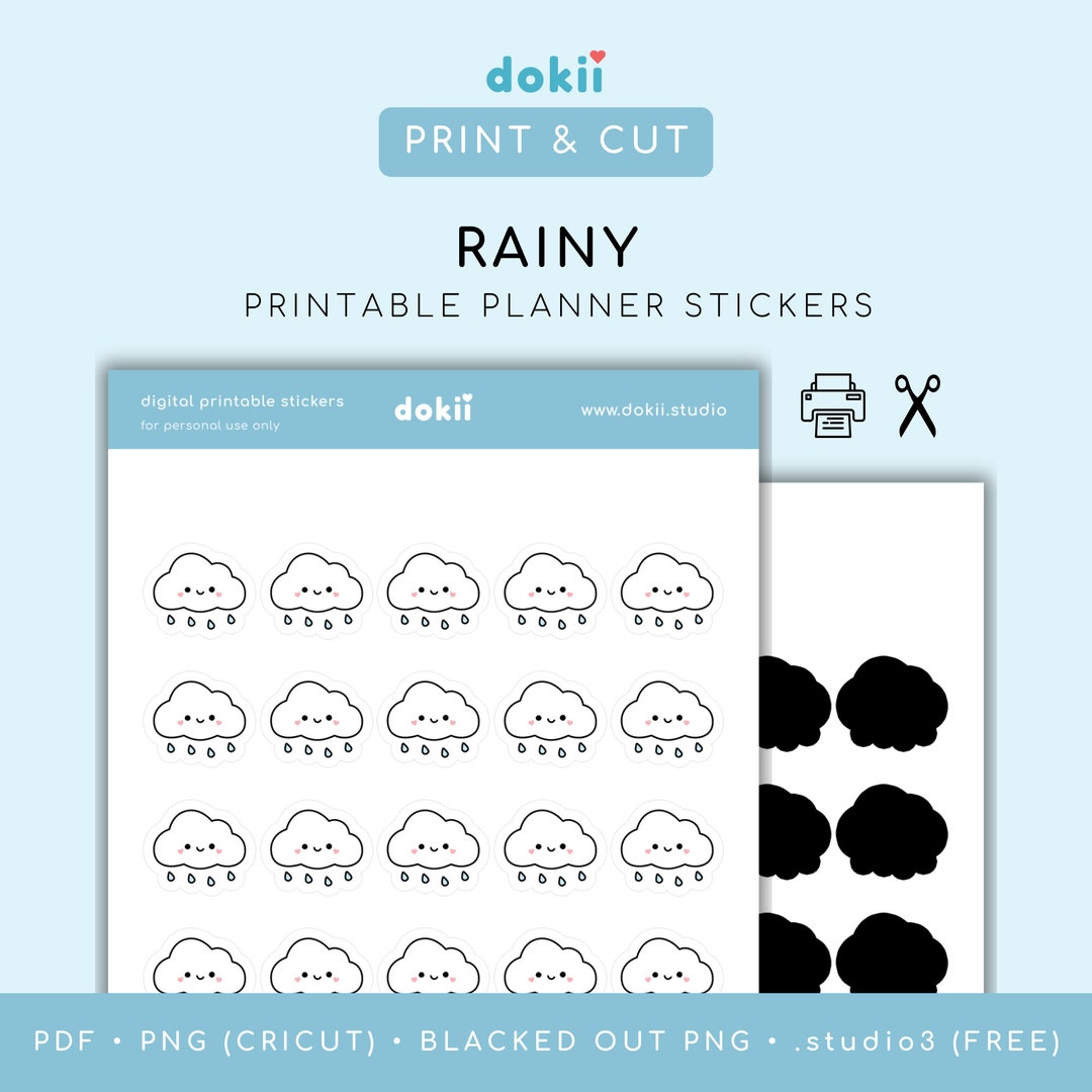 Cute Rainy Printable Planner Stickers | Kawaii Weather Icon Rain ...