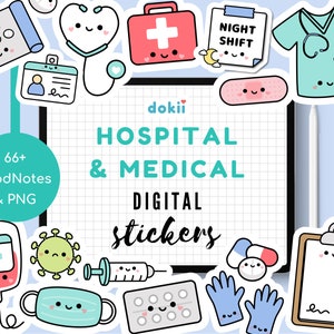 Kawaii Hospital & Medical Digital Sticker Pack | Cute Medical GoodNotes September Planner Stickers PNG Health Pill Tracker NHS worker