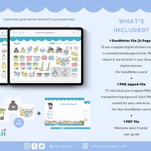 Adesivi digitali per le pulizie kawaii / 73+ adesivi digitali per le faccende domestiche carini GoodNotes Planner, icone PNG pre-ritagliate per le pulizie di primavera immagine 3