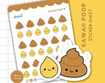 Kawaii Poop & Pee Sticker Sheet | Cute Poop Planner Stickers Potty Training Tracker Poop Emoji Toilet Training Planner Sticker Poop Icon Pee