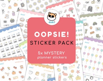 OOPSIE! Sticker Sheet Bundle | 5x Cute Mystery Planner Stickers Kawaii Sticker Pack Grab Bags Imperfect Random Sticker Mix dokii studio