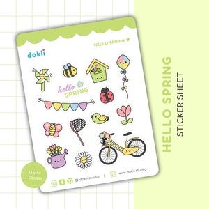 Feuille d'autocollants Bonjour printemps | Autocollant mignon pour agenda de printemps - Fleurs de printemps, abeilles, lapin, poussin, tulipe, marguerite, Stickers Fête des Mères Royaume-Uni