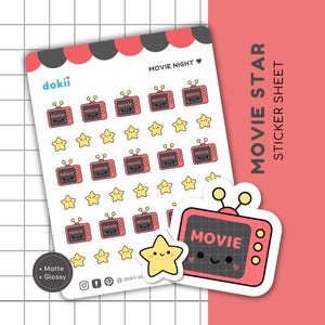 Stickervel leuke filmavond | Leuke filmplannerstickers Filmtrackerstickers Tv kijken plannerstickers Kawaii filmsterstickers UK