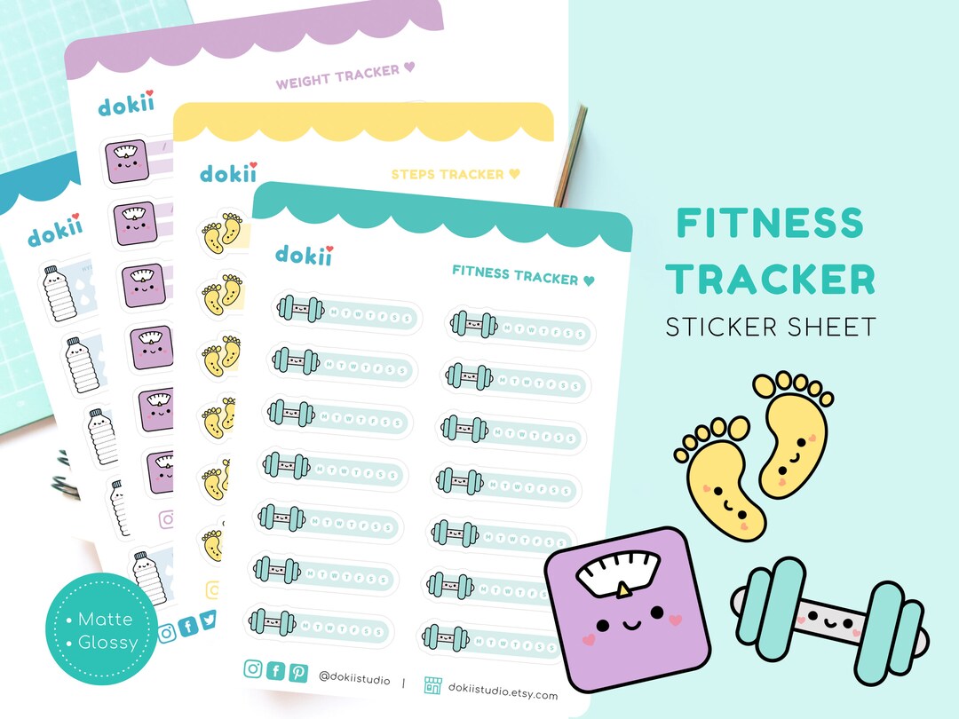 Kawaii Fitness Tracker Planner Sticker Sheet | Cute Workout Stickers Gym Exercise Dumbbell ...