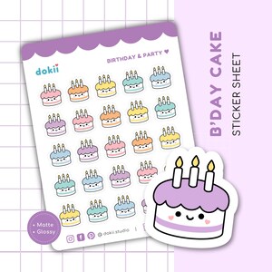 Feuille d'autocollants pour gâteau d'anniversaire | Stickers planificateur de gâteau d'anniversaire mignon Sticker planificateur de gâteau d'anniversaire kawaii Sticker planificateur de gâteau arc-en-ciel cadeau d'anniversaire