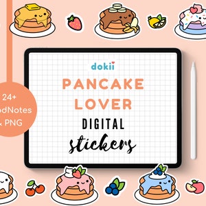 Kawaii Pancake Day Digital Sticker Set - 24 Cute Baking Designs for Meal Planner, Bakery, Pre-Cropped PNG & GoodNotes File Instant Download