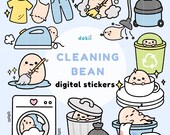 NEW! Cute Cleaning Digital Stickers PNG Clipart | 10 Cleaning GoodNotes Digital Planner Sticker Icon House Chores Pre-Cropped dokii BEAN