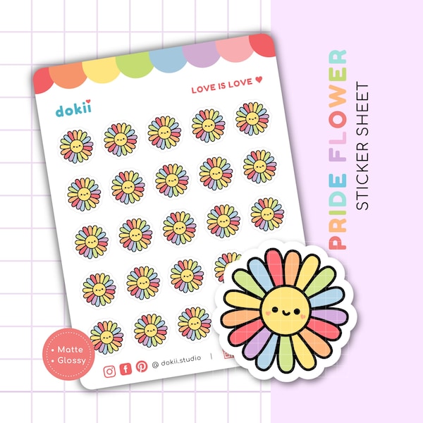 Pride Flower Sticker Sheet | Cute LGBTQ+ Stickers | Rainbow Flower Stickers | Pride Planner Stickers | Love & Friendship Positivity Stickers