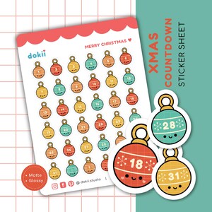 Stickervel kerst aftellen | Kerstplannerstickers | Datumomslag december | Stickers voor decemberplanner | Stickers kerstbal