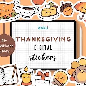 Kawaii Thanksgiving Digital Sticker Pack | 51+ Cute Happy Thanksgiving GoodNotes November Digital Planner Stickers Autumn, Harvest, Turkey