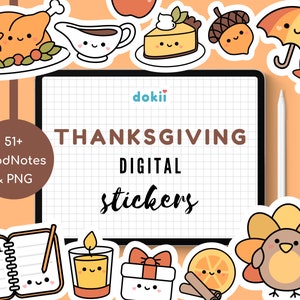 Kawaii Thanksgiving Digital Sticker Pack | 51+ Cute Happy Thanksgiving GoodNotes November Digital Planner Stickers Autumn, Harvest, Turkey