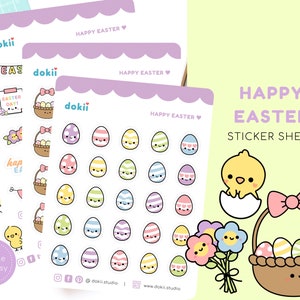 Foglio di adesivi Kawaii Happy Easter / Adesivo carino per pianificatore di Pasqua Aprile, Uova di Pasqua, Caccia di Pasqua, Pulcino di Pasqua, Regalo di fiori floreali di Pasqua UK