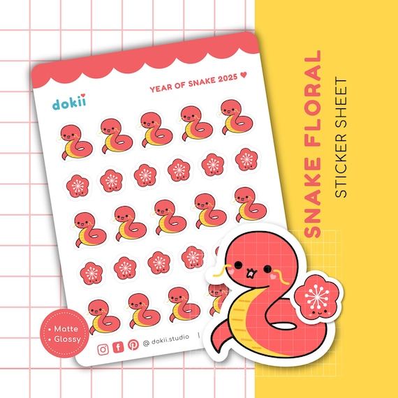 Cute Snake Planner Sticker Sheet | 2025 Year of Snake Sticker Lunar New Year CNY Kawaii Snake Sticker Chinese New Year 2025 Sticker