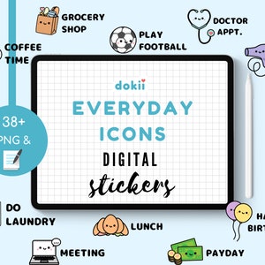 Kawaii Everyday Digital Stickers | Cute Daily Icons Goodnotes Pre-Cropped PNG November Daily Planner Stickers December File Download