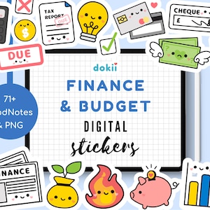 Kawaii Finance & Budget Digital Sticker Pack | 71+ Cute Finance GoodNotes Money Budgeting Digital Planner Pre-Cropped PNG