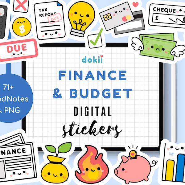 Kawaii Finance & Budget Digital Sticker Pack | 71+ Cute Finance GoodNotes Money Budgeting Digital Planner Pre-Cropped PNG