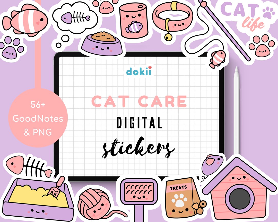 Kawaii Cat Care Digital Stickers 56 Cute Kitty Schedule Cat Goodnotes ...