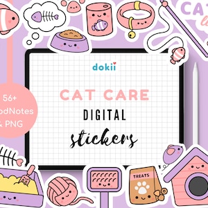 Kawaii Cat Care Digital Stickers | 56+ Cute Kitty Schedule Cat GoodNotes Planner Sticker November Pre-Cropped PNG Cat Life Kitten Diary