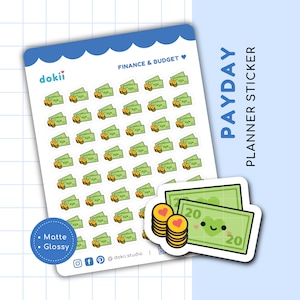 48 Süßer Zahltag Sticker Bogen | Mini Zahltag Planer Aufkleber | Niedliche Geld-Icons | Cash-Icon-Aufkleber | Budgetierung Aufkleber Buchhaltung