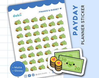 48 Süßer Zahltag Sticker Bogen | Mini Zahltag Planer Aufkleber | Niedliche Geld-Icon-Aufkleber | Cash-Icon-Aufkleber | Budgetierung Aufkleber Buchhaltung