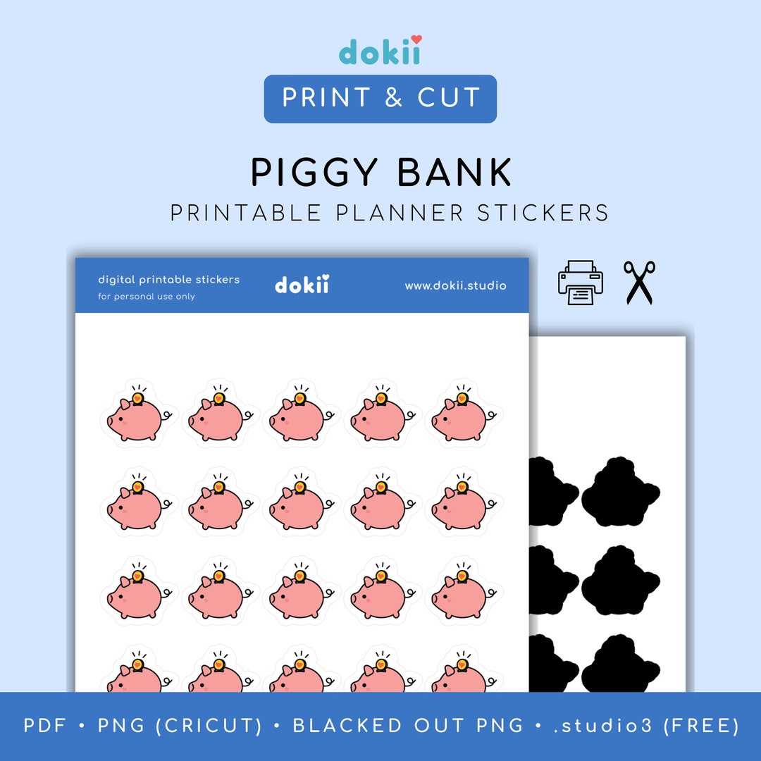 Cute Piggy Bank Printable Planner Stickers | Kawaii Savings Icon Planner Printable Stickers ...